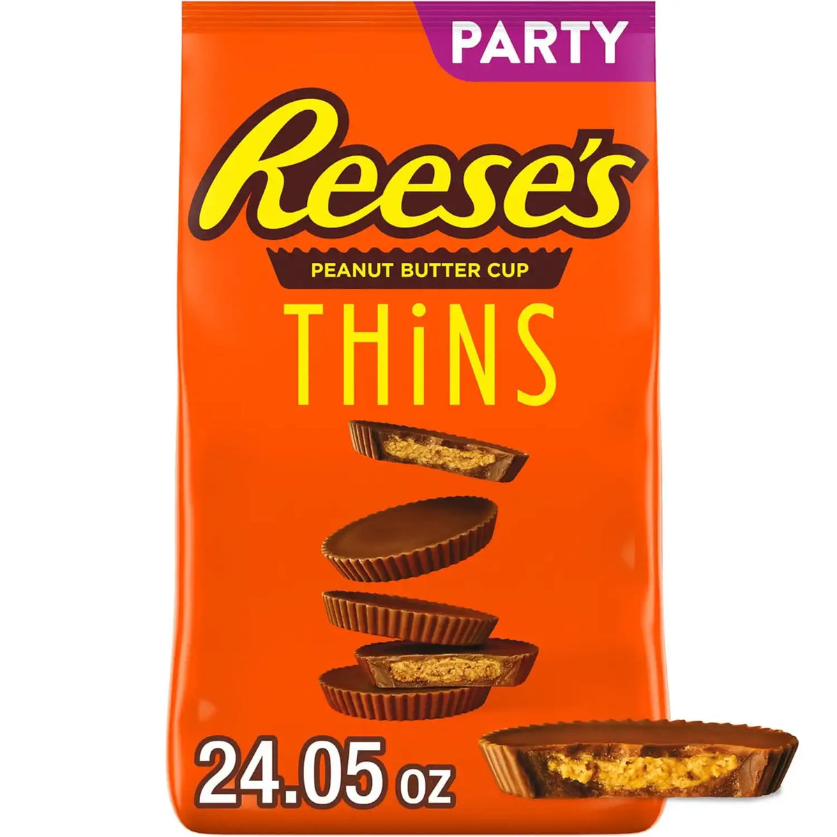 REESE'S THiNS Milk Chocolate Peanut Butter Cups, Candy Party Pack, 24.05 oz
