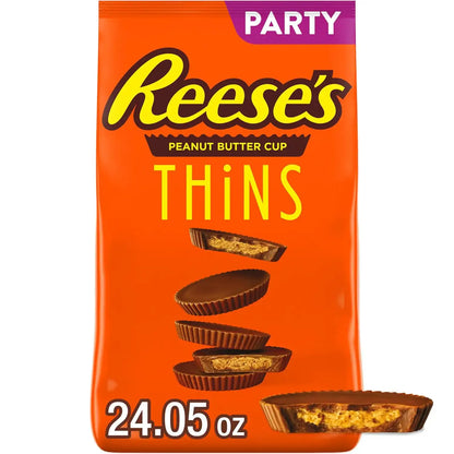 REESE'S THiNS Milk Chocolate Peanut Butter Cups, Candy Party Pack, 24.05 oz