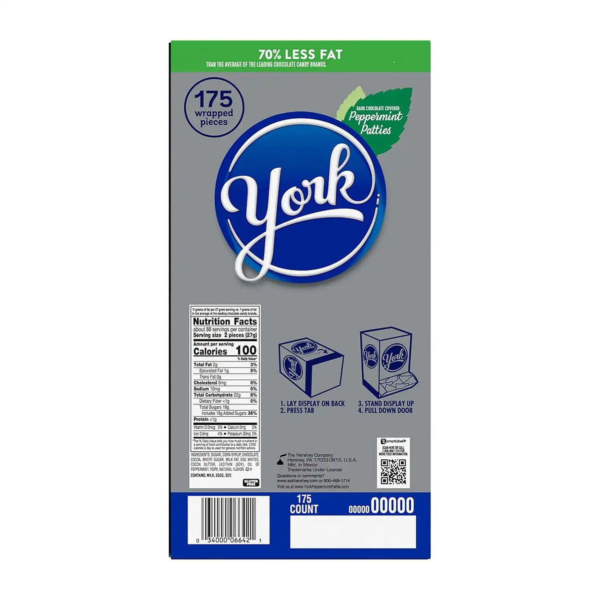 YORK Dark Chocolate Peppermint Patties Bulk Candy Box, 84 oz, 175 ct