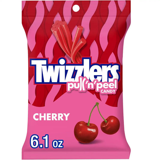 TWIZZLERS PULL 'N' PEEL Cherry Flavored Licorice Style, Chewy Candy Bags, 6.1 oz (12 Count)