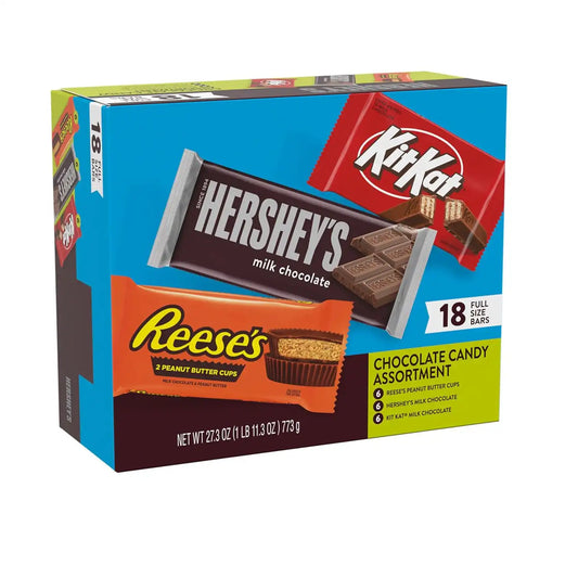 HERSHEY'S, KIT KAT and REESE'S Assorted Milk Chocolate Candy Variety Box, 27.3 oz, (Pack of 108)
