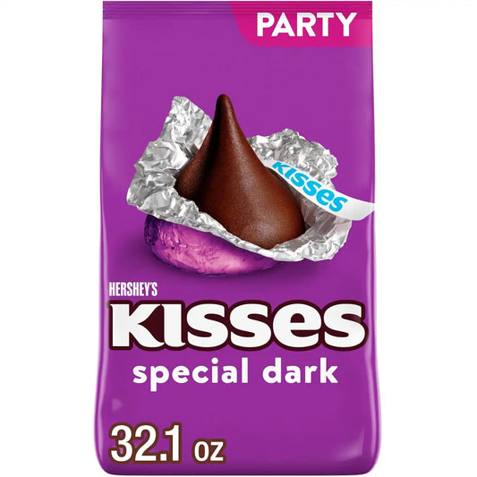 HERSHEY'S KISSES SPECIAL DARK Mildly Sweet Chocolate Candy Party Pack, Great Holiday Candy and Stocking Stuffer 32.1 oz