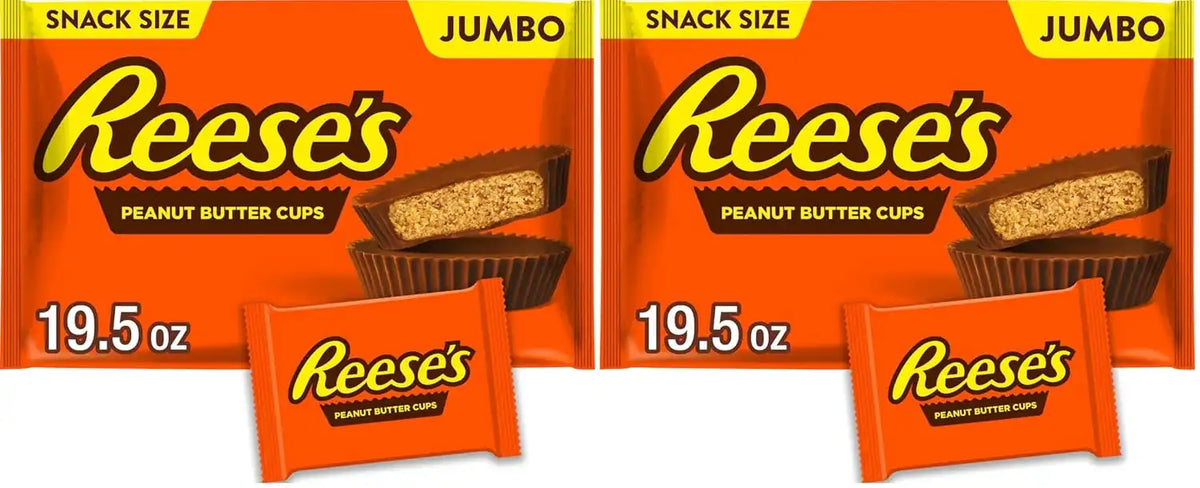 REESE'S Milk Chocolate Snack Size Peanut Butter Cups, Candy Jumbo Bag, 19.5 oz (Pack of 2)