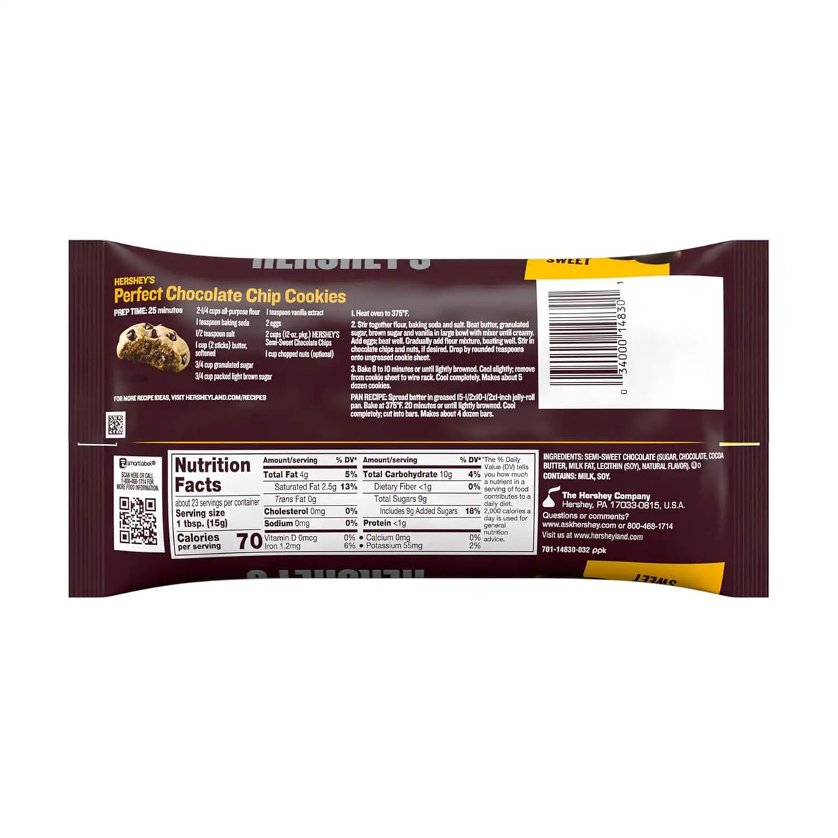 HERSHEY'S Semi-Sweet Chocolate Baking Chips Bag, 12 oz