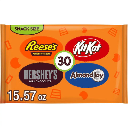 Hershey Assorted Chocolate Snack Size, Candy Bag, 15.57 oz (30 Pieces)