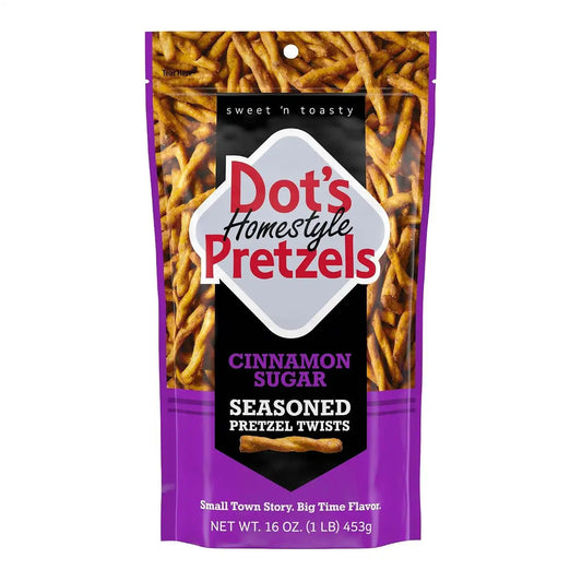 Dot's Pretzels Cinnamon Sugar Seasoned Pretzel Twists Snack Bag, 16 oz