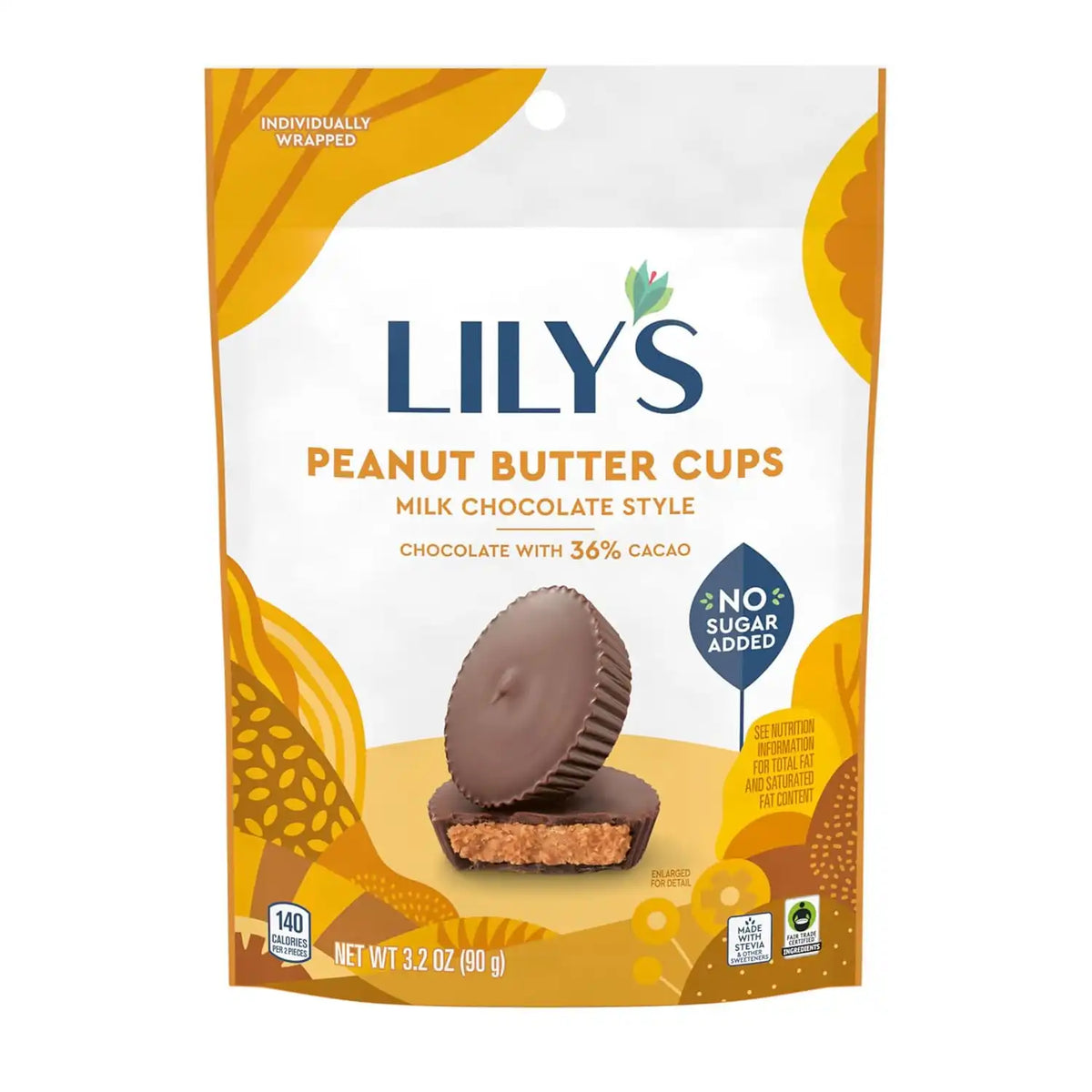 LILY'S Milk Chocolate Style Peanut Butter Cups No Sugar Added, Sweets Bag, 3.2 oz (Pack of 2)