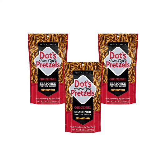Dot's Pretzels Original Seasoned Pretzel Twists, Healthy Kids Snacks, 16oz Grocery Sized Bag (Pack of 3)