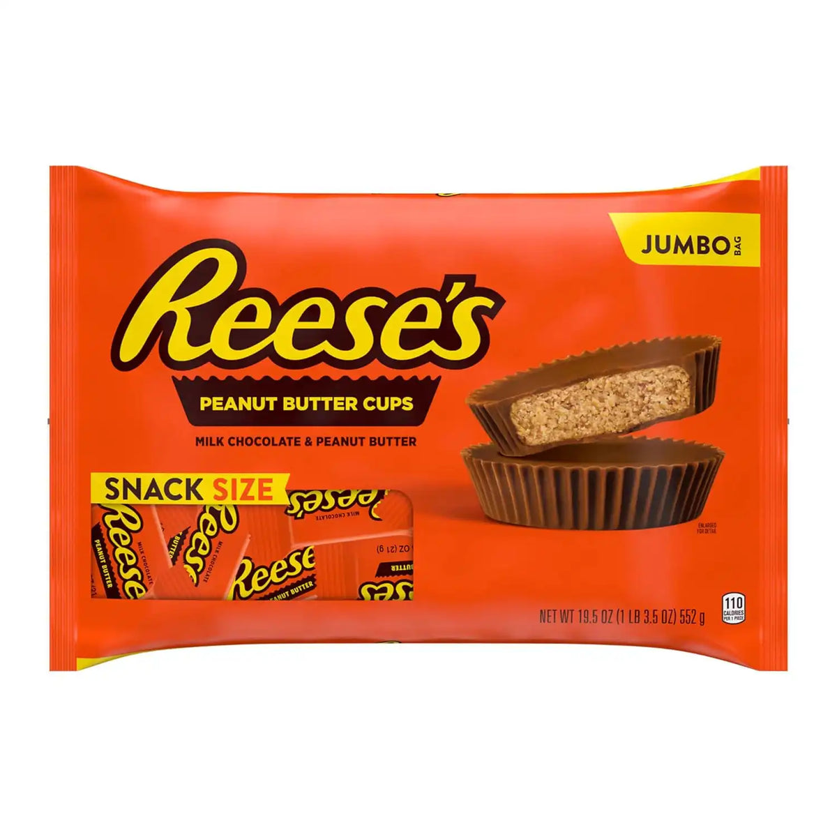 REESE'S Milk Chocolate Snack Size Peanut Butter Cups, Candy Jumbo Bag, 19.5 oz (Pack of 2)