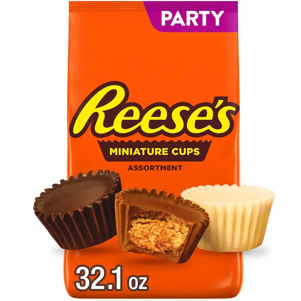REESE'S Miniatures Assorted Flavored Peanut Butter Cups, Candy Party Pack, 32.1 oz