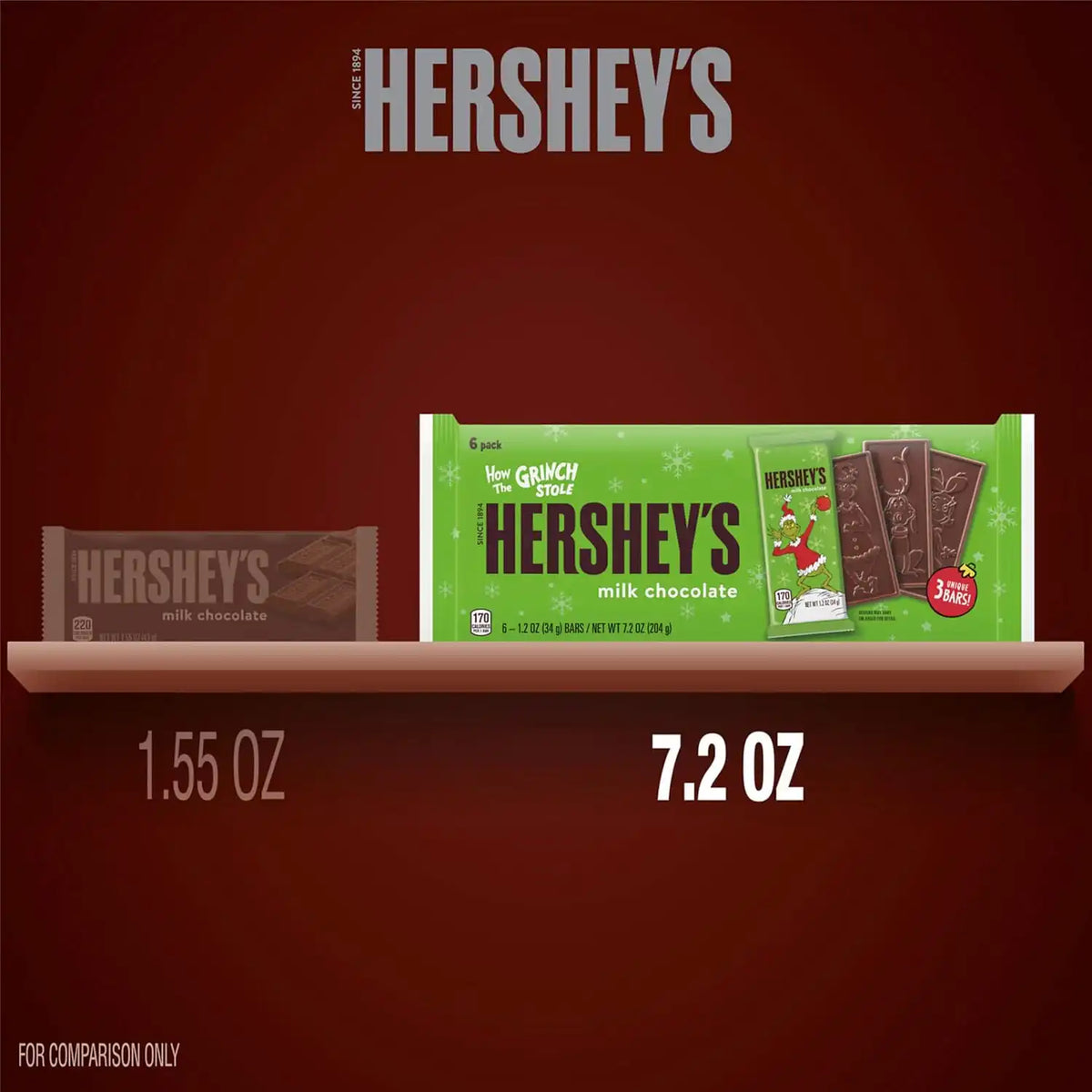 HERSHEY'S Grinch Milk Chocolate Bars, Christmas Candy, 1.2 oz 6 Count