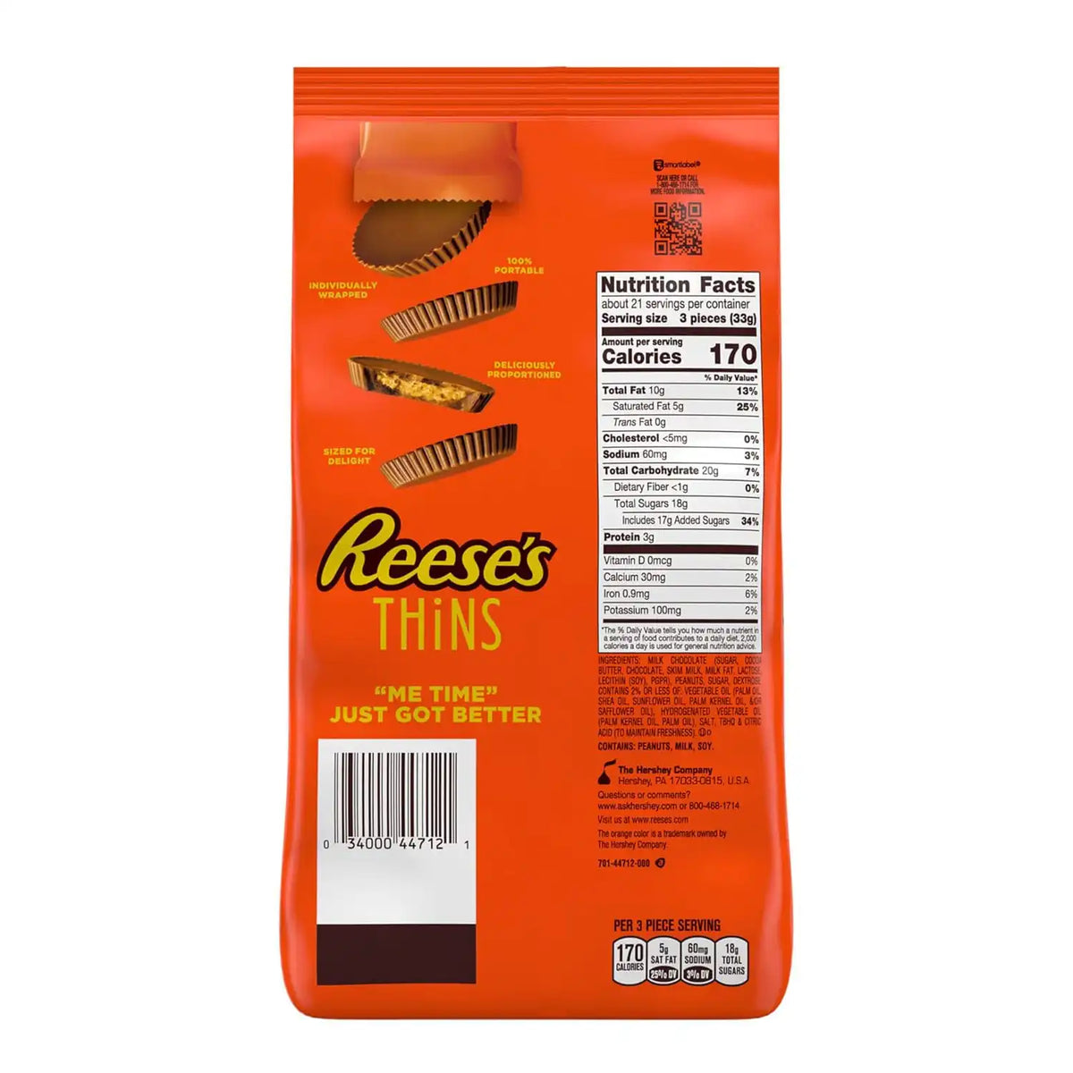 REESE'S THiNS Milk Chocolate Peanut Butter Cups, Candy Party Pack, 24.05 oz