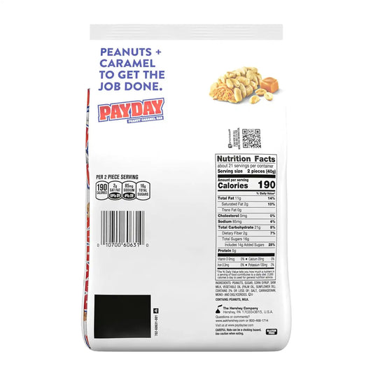 PAYDAY Peanut Caramel Snack Size, Kosher, Candy Party Pack, 30.1 oz
