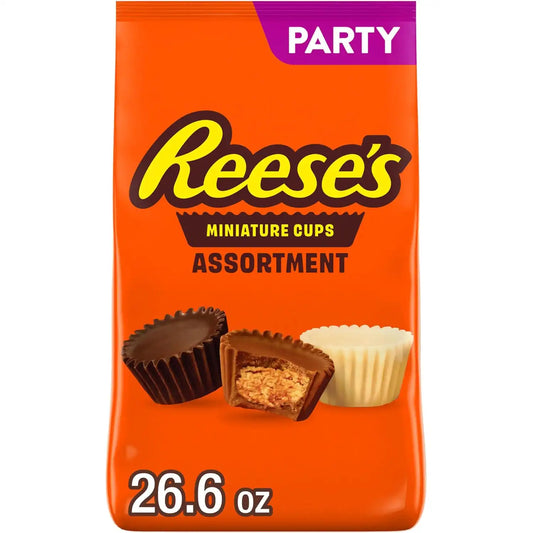 REESE'S Miniatures Assorted Peanut Butter Cups, Candy Party Pack, 26.6 oz