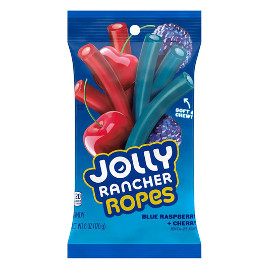 JOLLY RANCHER Ropes Blue Raspberry and Cherry Flavored Candy Bag,6 oz,(Pack of 2)