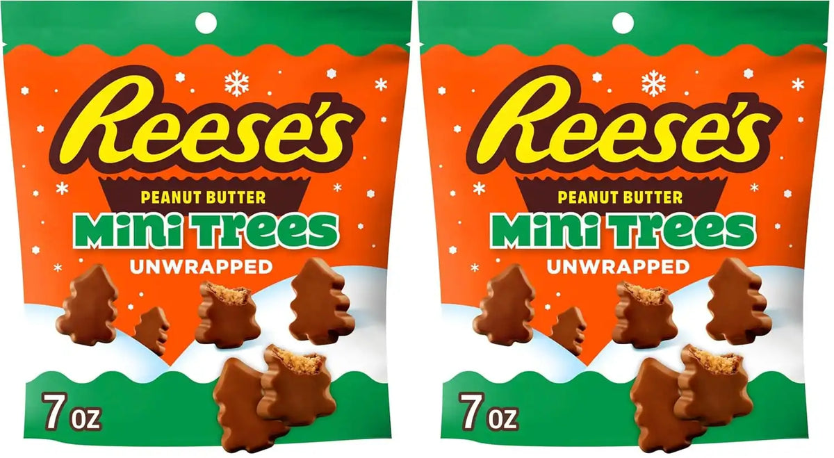 REESE'S Mini Peanut Butter Christmas Trees, Unwrapped, 7 oz (Pack of 2)