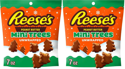 REESE'S Mini Peanut Butter Christmas Trees, Unwrapped, 7 oz (Pack of 2)