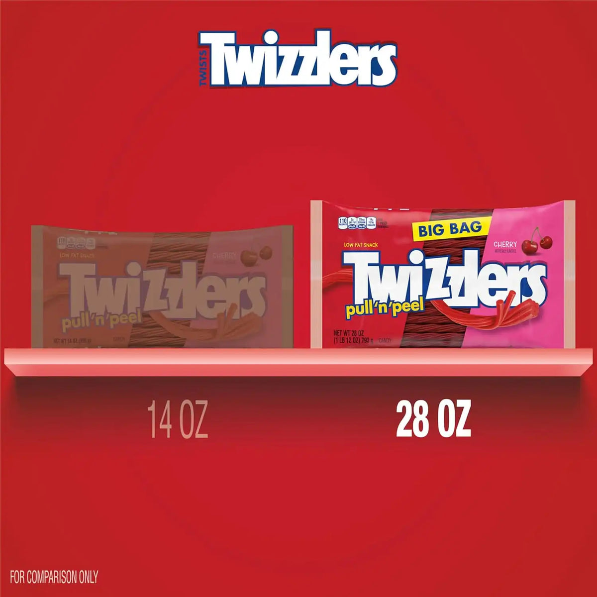 TWIZZLERS Pull 'N' Peel Cherry Licorice Style Candy Big Bag, 28 oz