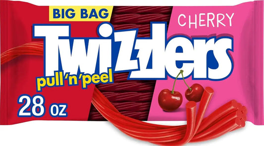 TWIZZLERS Pull 'N' Peel Cherry Licorice Style Candy Big Bag, 28 Ounce (Pack of 8)