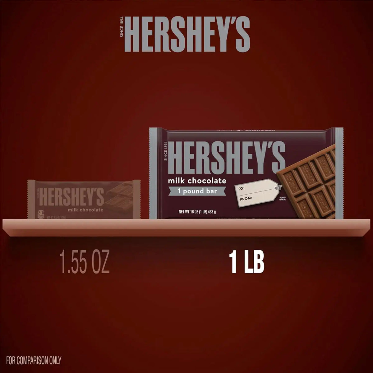 HERSHEY'S Milk Chocolate Gift Bar Holiday Candy, 1 lb