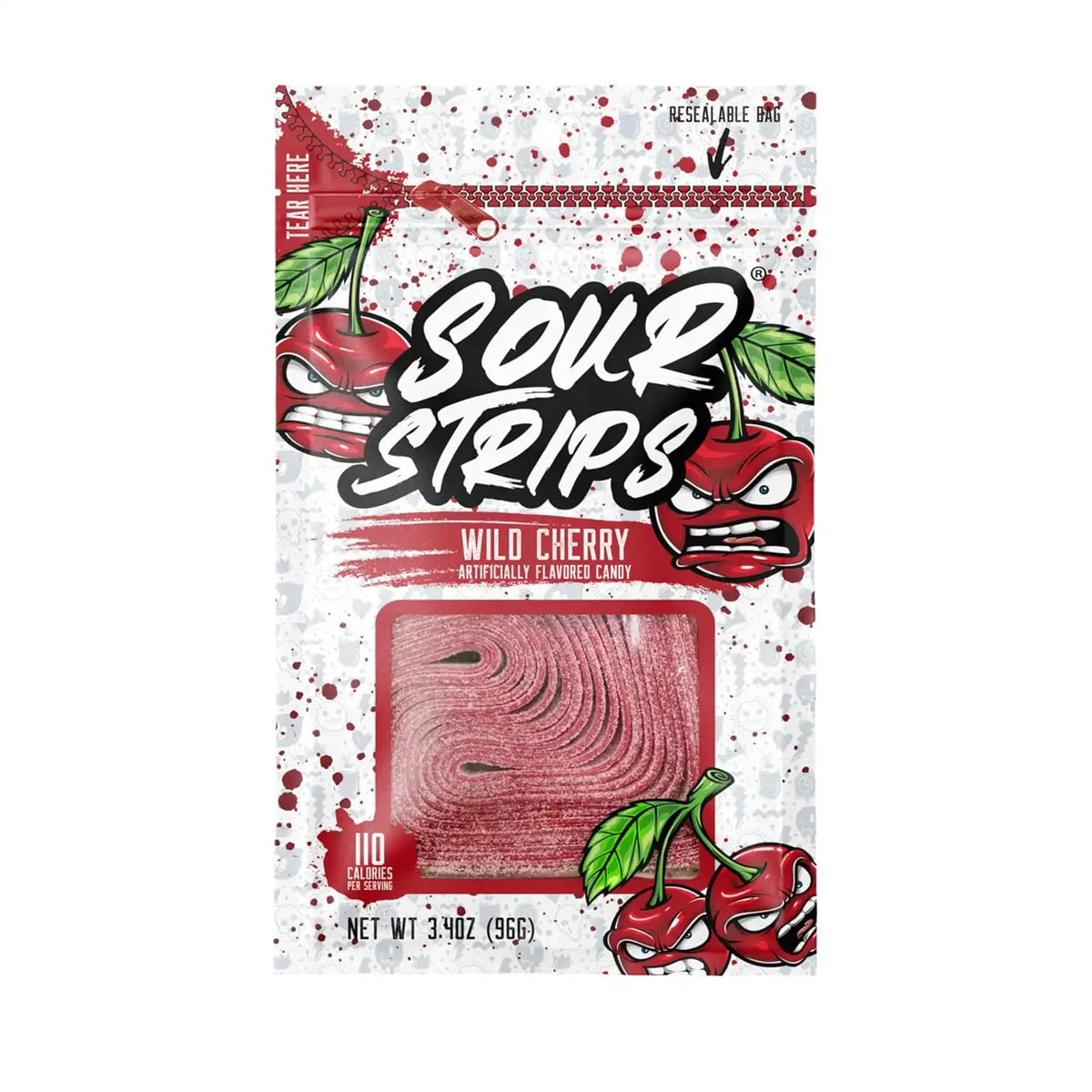 SOUR STRIPS Wild Cherry Flavored Chewy, Candy Bag, 3.4 oz