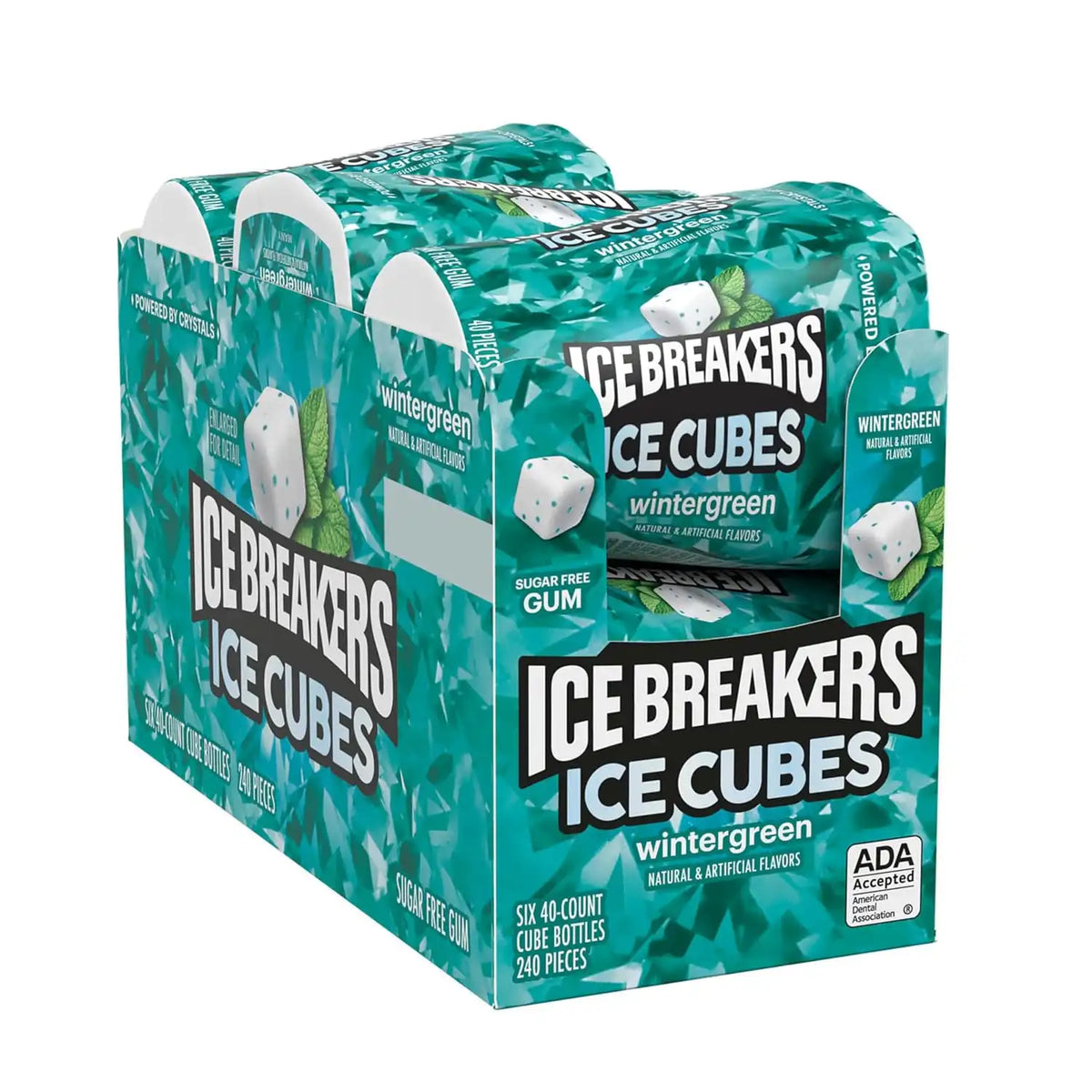 ICE BREAKERS Ice Cubes Wintergreen Flavored Sugar Free Chewing Gum Bottles, 3.24 oz (6 Count, 40 Pieces) (Pack of 12)