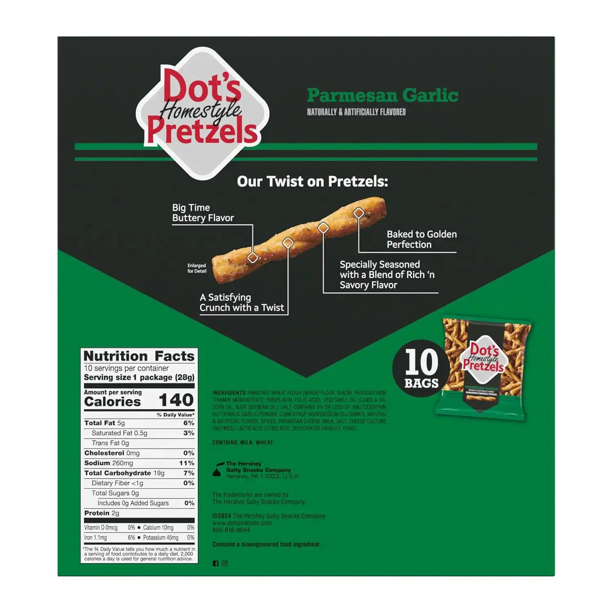 Dot's Pretzels Parmesan Garlic Seasoned Pretzel Twist Snack, 1oz Individually Sized Bag (10 Count)
