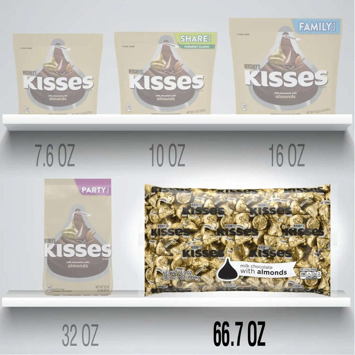 HERSHEY'S KISSES Milk Chocolate with Almonds Candy Bulk Bag, 66.7 oz