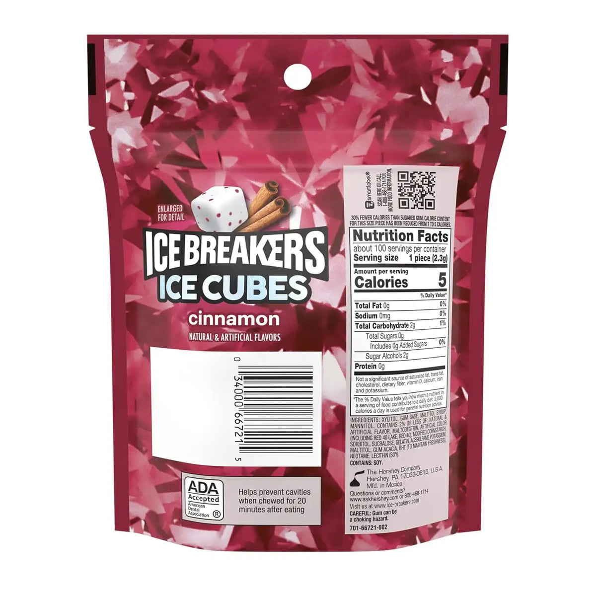 ICE BREAKERS Cinnamon Sugar-Free Gum Pouch, 8.11 oz, 100 ct