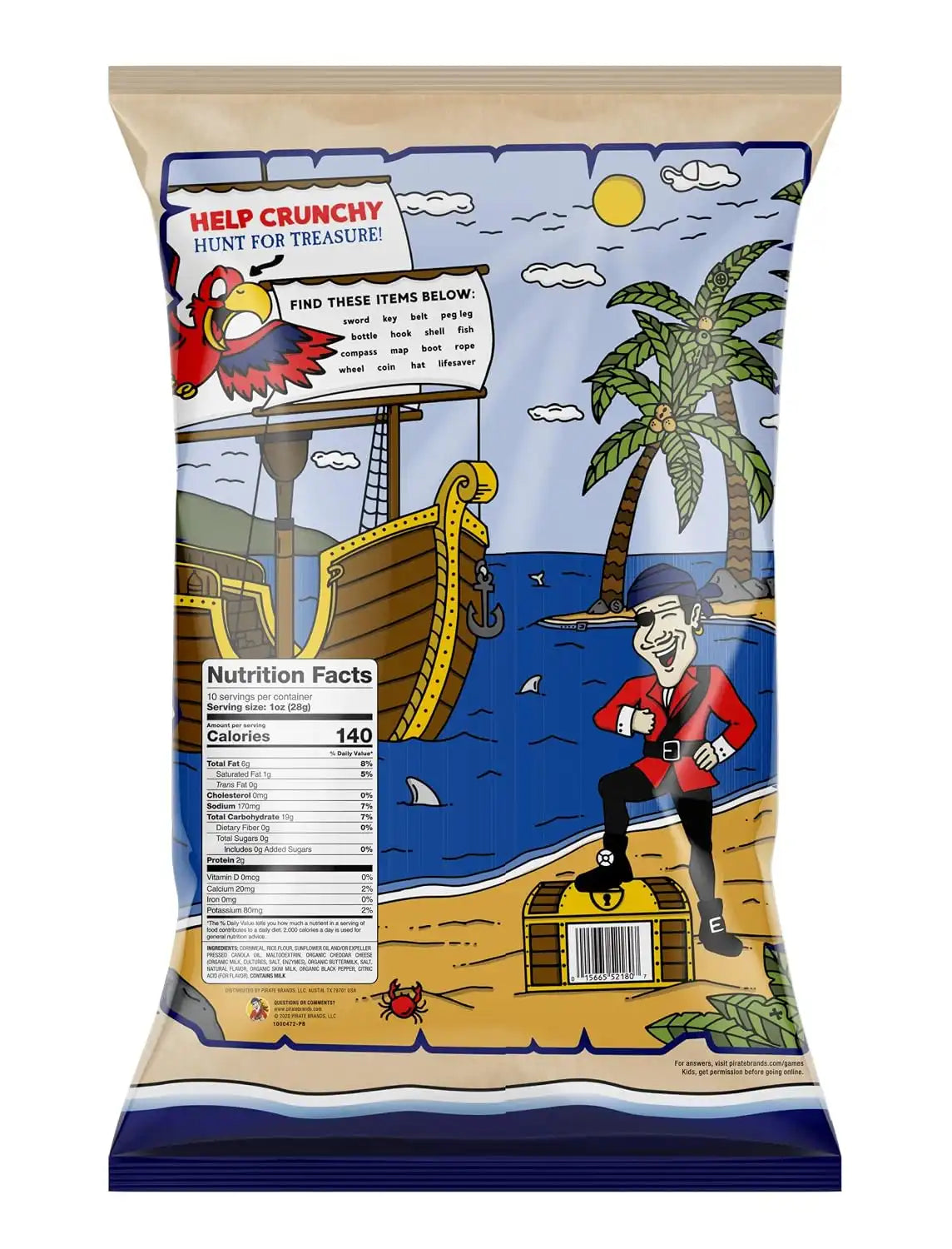 Pirate's Booty Aged White Cheddar Cheese Puffs,Gluten-Free,Kids Snacks,10oz,(Pack of 6)