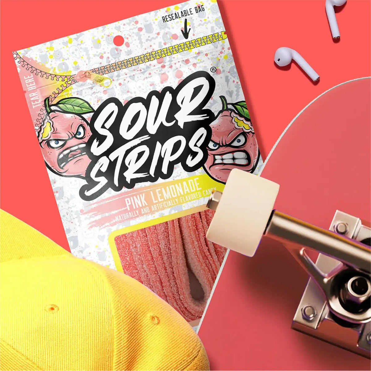 SOUR STRIPS Pink Lemonade Flavored Peg Bag, 3.4 oz.