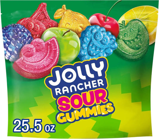 JOLLY RANCHER Sour Gummies Assorted Fruit Flavored Candy Resealable Bag, 25.5 oz (Pack of 8)