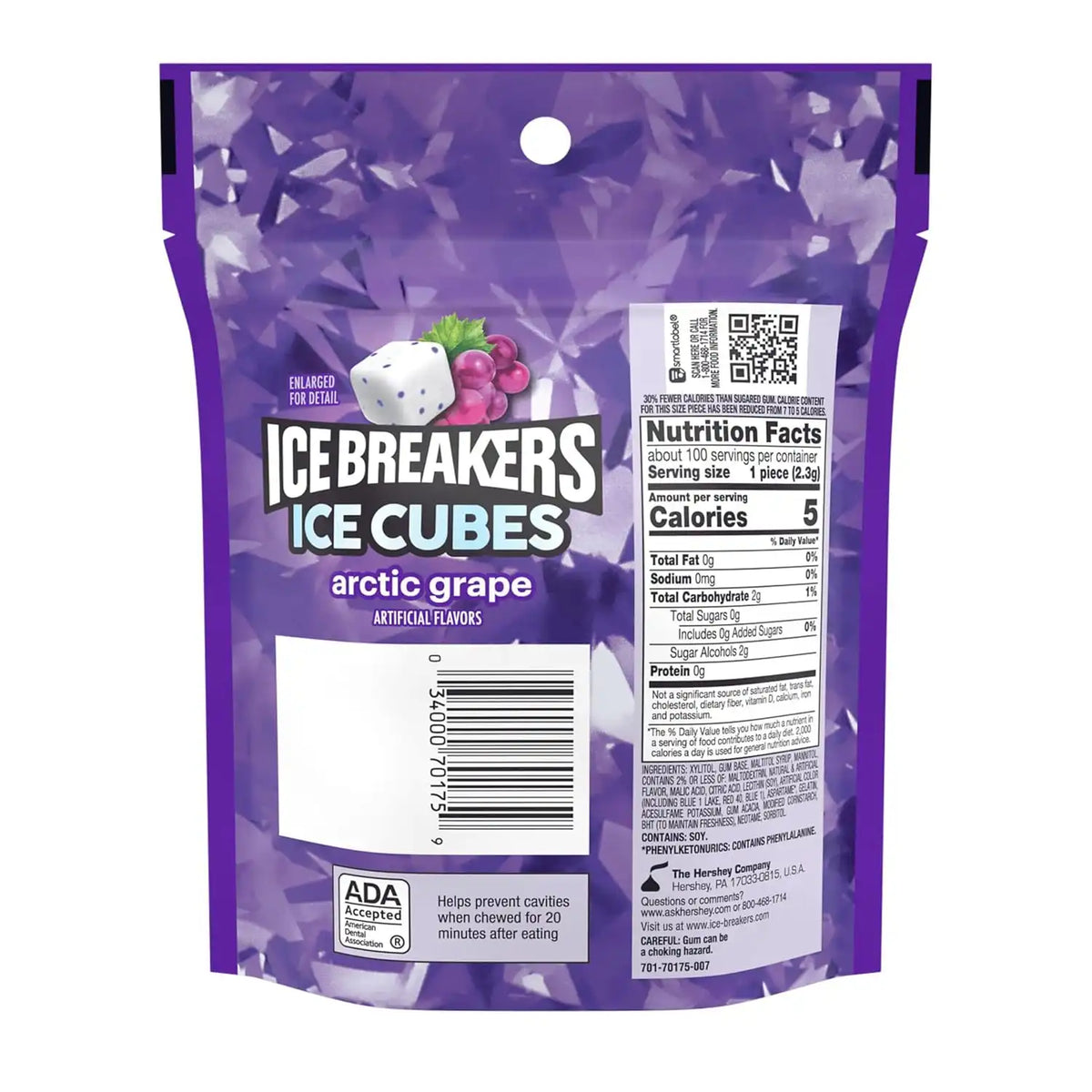 ICE BREAKERS Arctic Grape Sugar-Free Gum Pouch, 8.11 oz, 100 ct