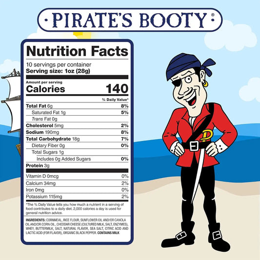 Pirate's Booty Aged White Cheddar Cheese Puffs,Gluten-Free,Kids Snacks,10oz,(Pack of 6)