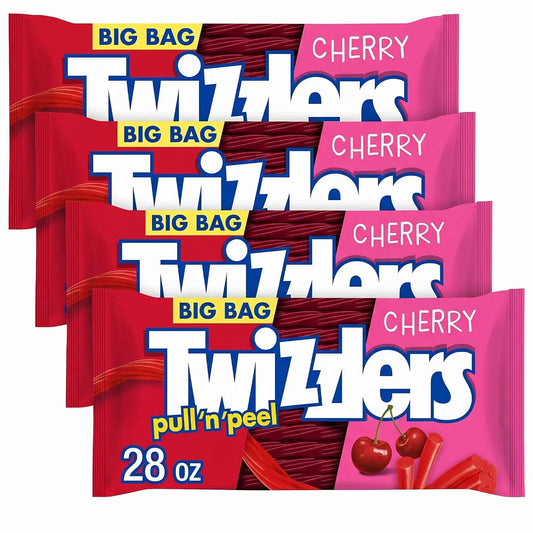 TWIZZLERS PULL 'N' PEEL Cherry Flavored Licorice Style, Chewy Candy Big Bag, 28 oz (Pack of 4)