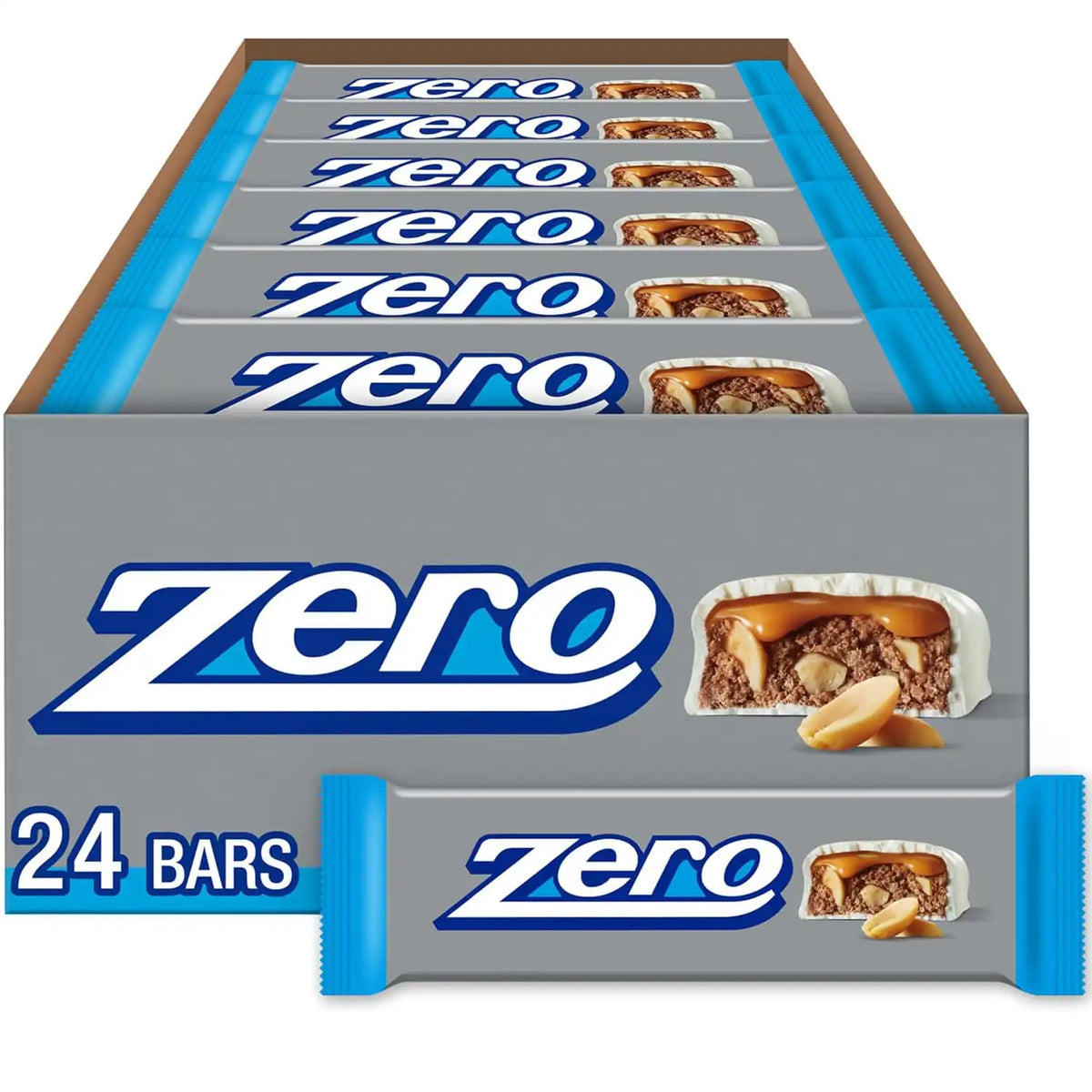 ZERO White Fudge, Caramel, Peanut & Almond Nougat Bars, 1.85 oz, 24 ct