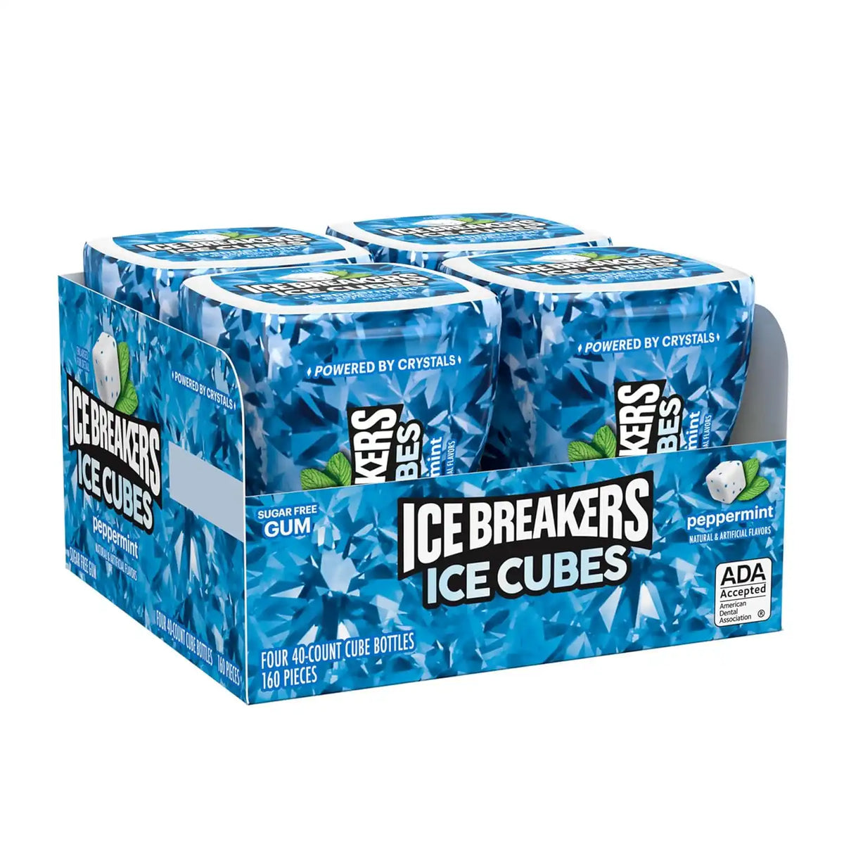 ICE BREAKERS Ice Cubes Peppermint Sugar-Free Gum Bottles, 4 ct