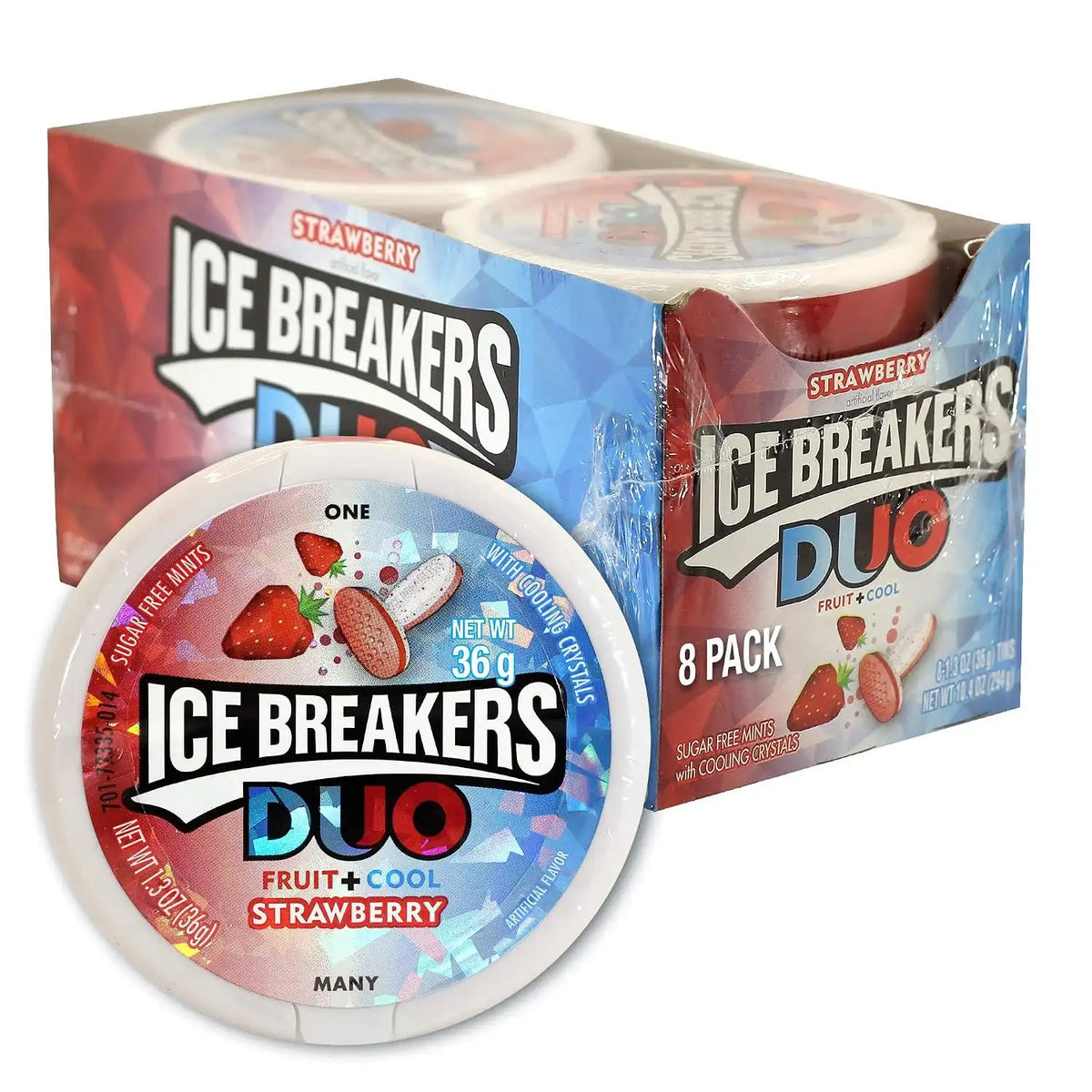 ICE BREAKERS Duo Fruit Plus Cool Strawberry Sugar Free Breath Mints Tins (8 Count) and ICE BREAKERS Wintergreen Sugar Free Breath Mints Tins (8 Count)