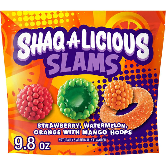 SHAQ-A-LICIOUS SLAMS Assorted Fruit Flavored Chewy Candy Bag, 9.8 oz