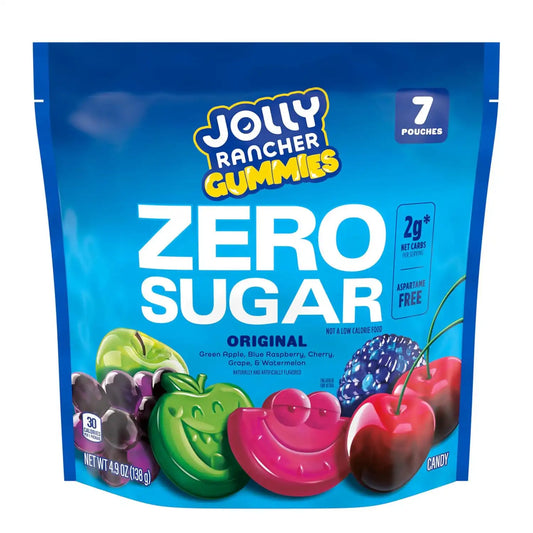 JOLLY RANCHER Gummies Zero Sugar Assorted Fruit Flavored Candy Bag, 4.9 oz (7 Pouches) (Pack of 8)
