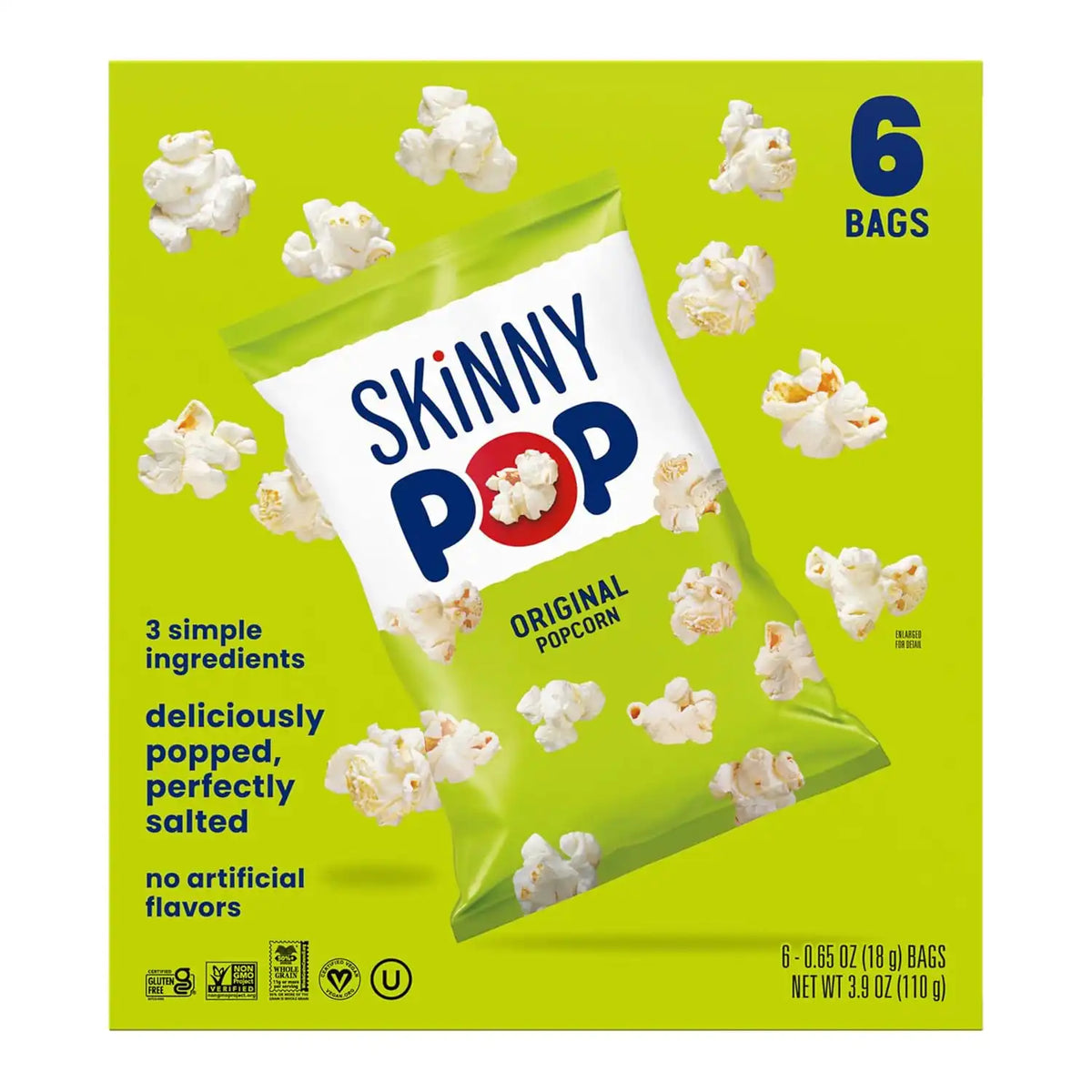 SKINNYPOP Original, Gluten Free Popcorn Bags, .65 oz (6 Count)