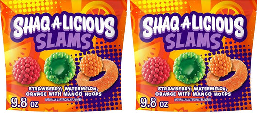 SHAQ-A-LICIOUS SLAMS Assorted Fruit Flavored Chewy, Candy Bag, 9.8 oz (Pack of 2)