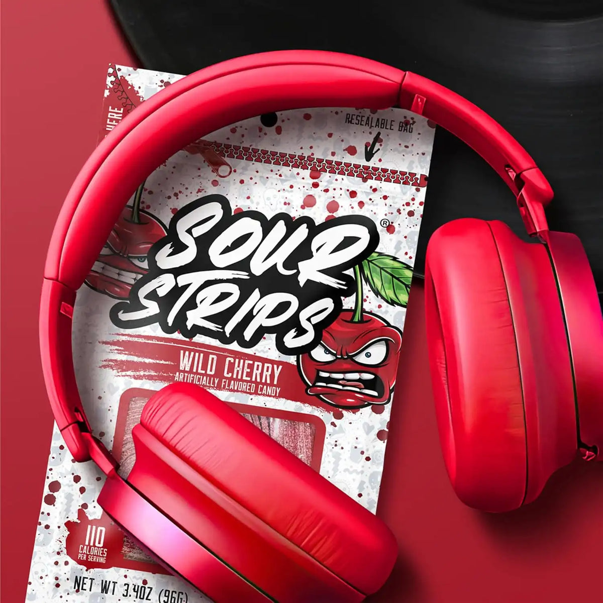 SOUR STRIPS Wild Cherry Flavored Chewy, Candy Bag, 3.4 oz