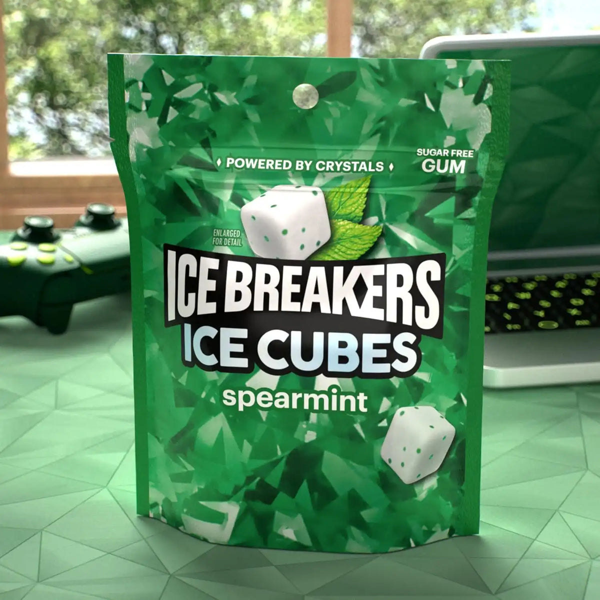ICE BREAKERS Spearmint Sugar-Free Gum Pouch, 8.11 oz, 100 Count (Pack of 8)
