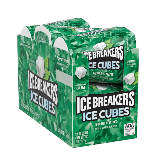 ICE BREAKERS Ice Cubes Spearmint Sugar-Free Gum Bottles, 6 ct
