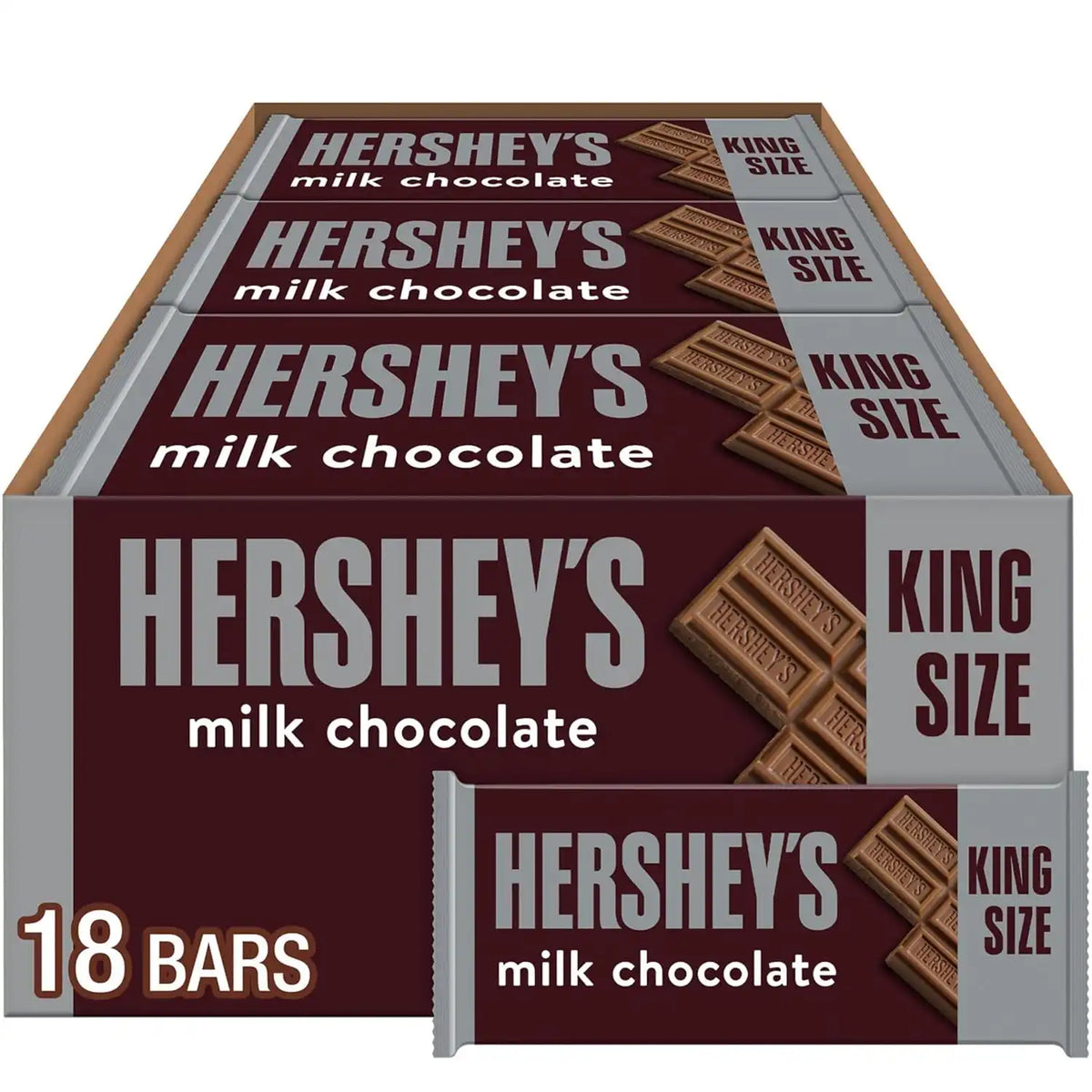 HERSHEY'S Milk Chocolate King Size Candy Bars, 2.6 oz, 18 Ct