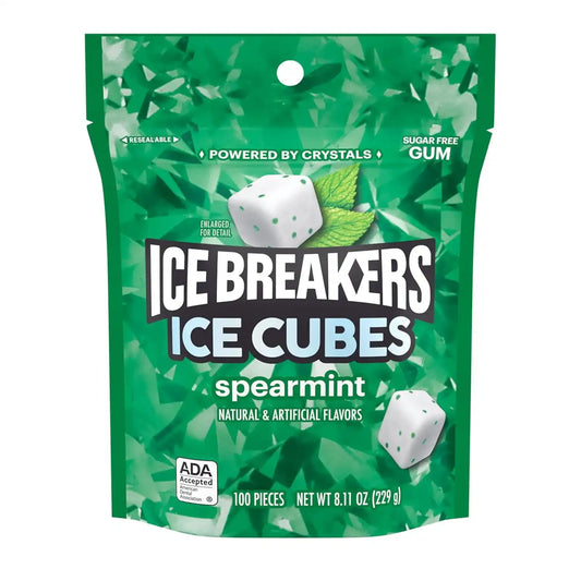 ICE BREAKERS Spearmint Sugar-Free Gum Pouch, 8.11 oz, 100 Count (Pack of 8)