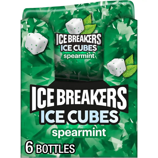 ICE BREAKERS Ice Cubes Spearmint Sugar-Free Gum Bottles, 6 ct