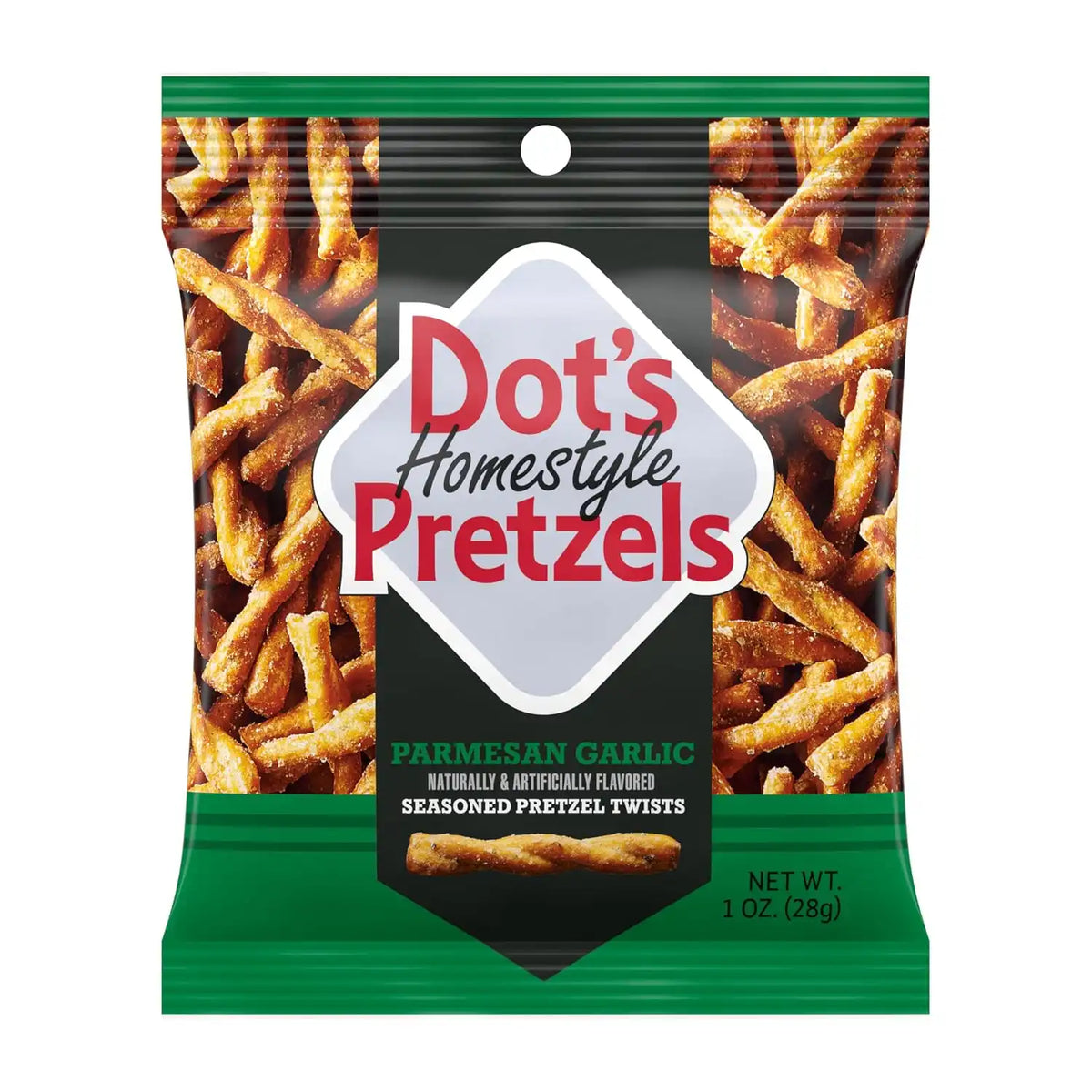 Dot's Pretzels Parmesan Garlic Seasoned Pretzel Twist Snack, 1oz Individually Sized Bag (10 Count)