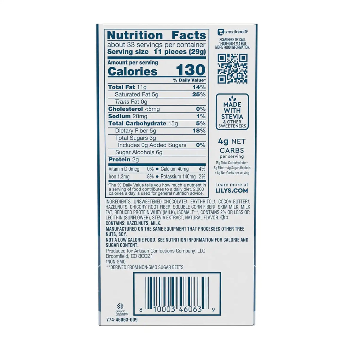 LILY'S Hazelnut Milk Chocolate Style No Sugar Added, Sweets Bars, 2.8 oz (12 Count)